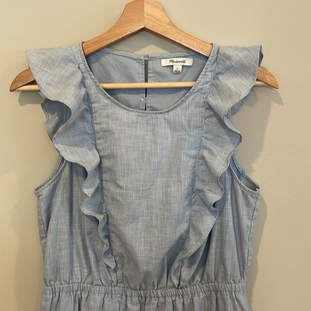 Madewell Chambray Ruffle Mini Dress - Picture 3 of 8